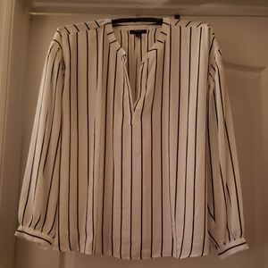 Alfani black and white striped, smocked, pullover blouse. Never worn.
